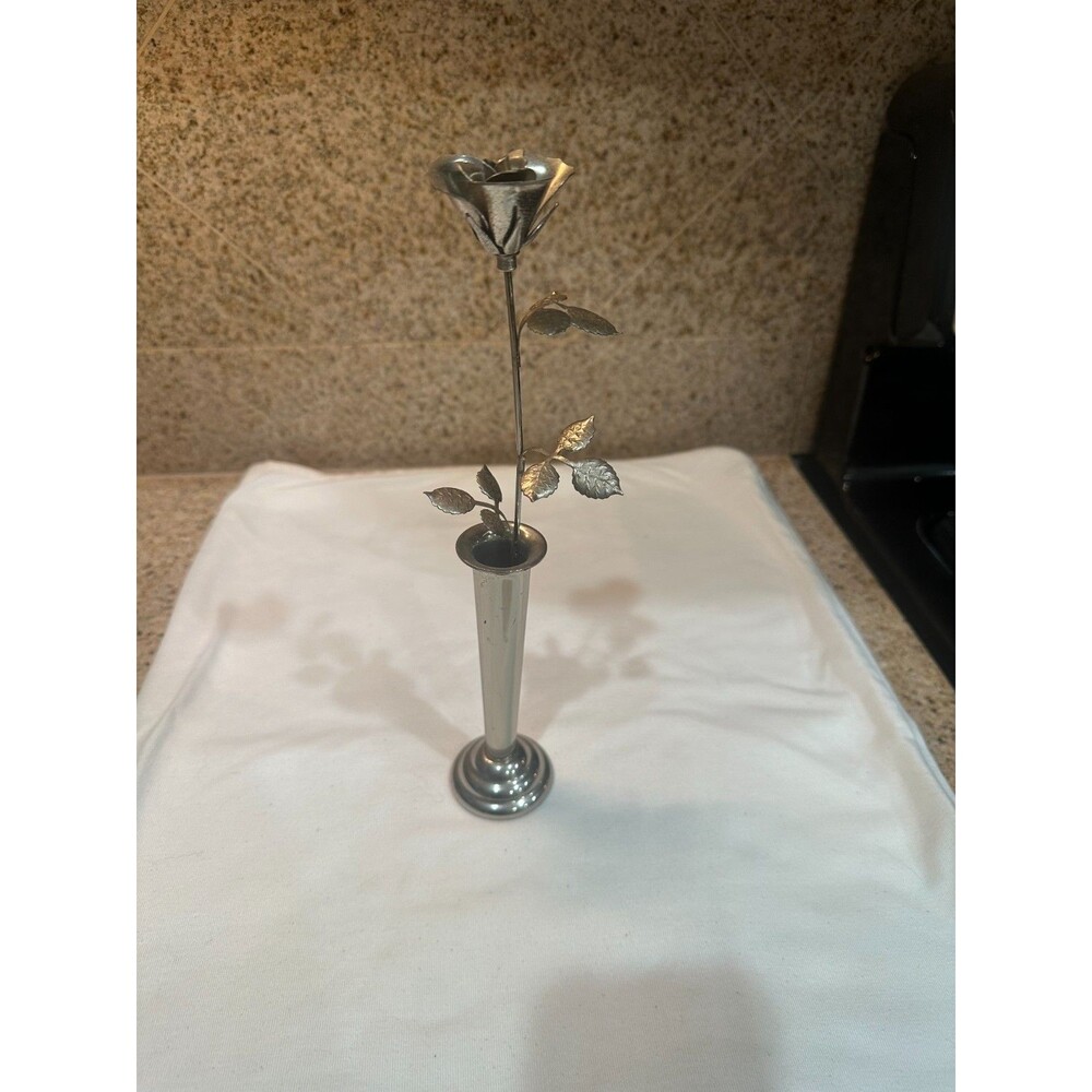 Vintage metal flower and rose petal vase - 11" high
